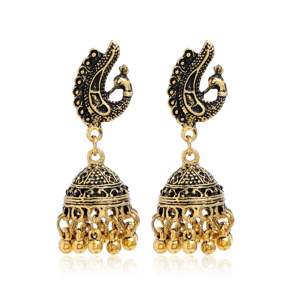 Bohemian ethnic carved retro patterns, creative bell earrings, exaggerated and personalized ethnic style earrings from Europe and America