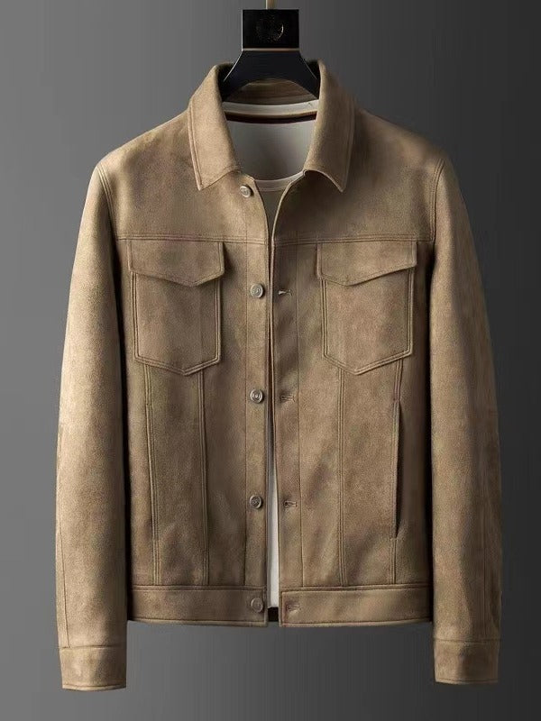 Men's Suede Lapel Jacket Casual Business Style