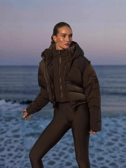 Standing collar warm faux two-piece coat
