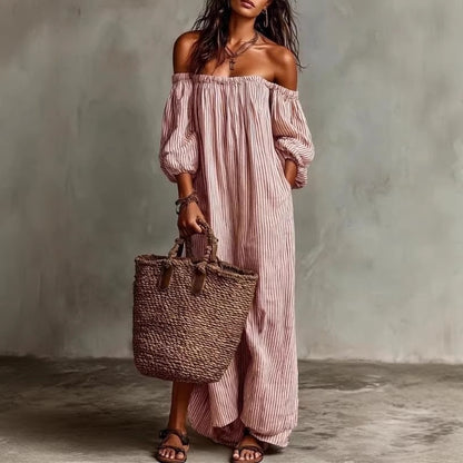 One Shoulder Striped Summer Dress