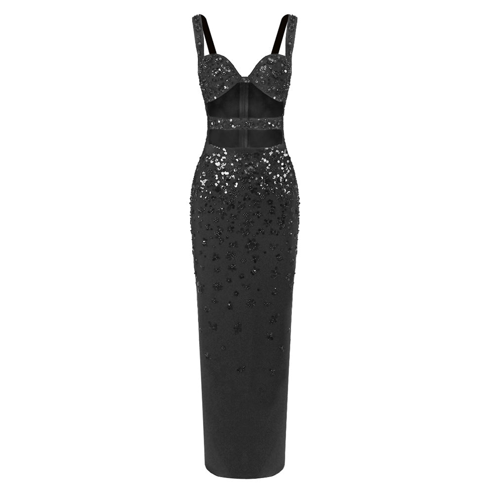 Sheath slip dress that hugs the hips.