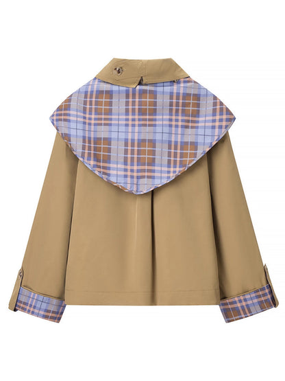 Reversible Plaid Embroidery Navy Collar Jacket