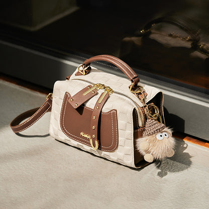 Womens Genuine Leather Boston Crossbody Bag