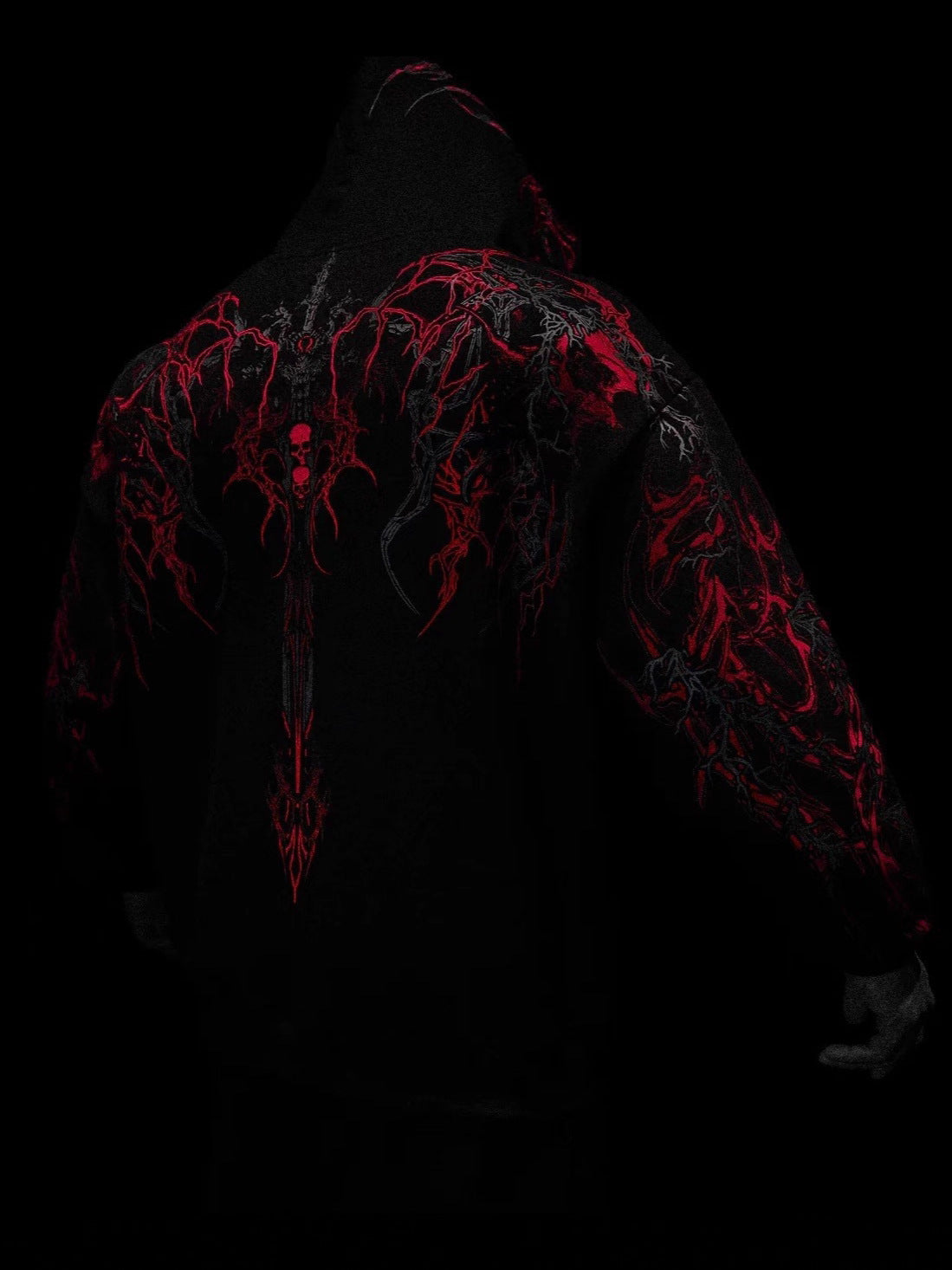 Men's Gothic Print Hooded Sweatshirt Fleece Lined
