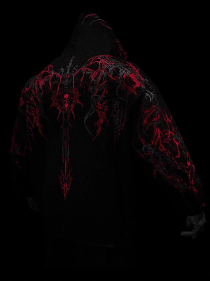 Men's Gothic Print Hooded Sweatshirt Fleece Lined
