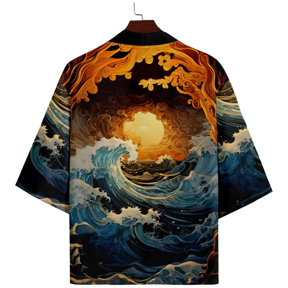 Ethnic Print Kimono Cloak Cardigan