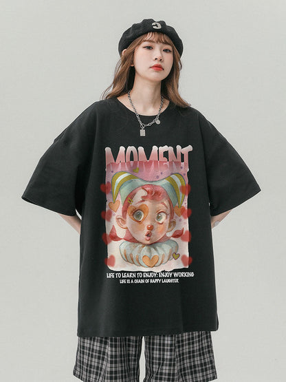 Retro Print Pure Cotton T-Shirt