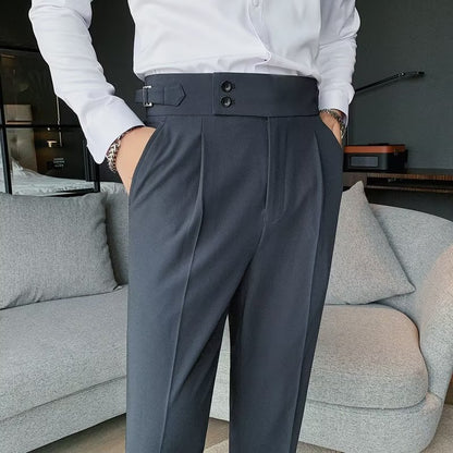Mens High Waist Straight Leg Trousers