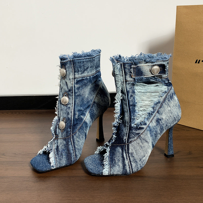 Women's stiletto heeled square-toe ankle boots