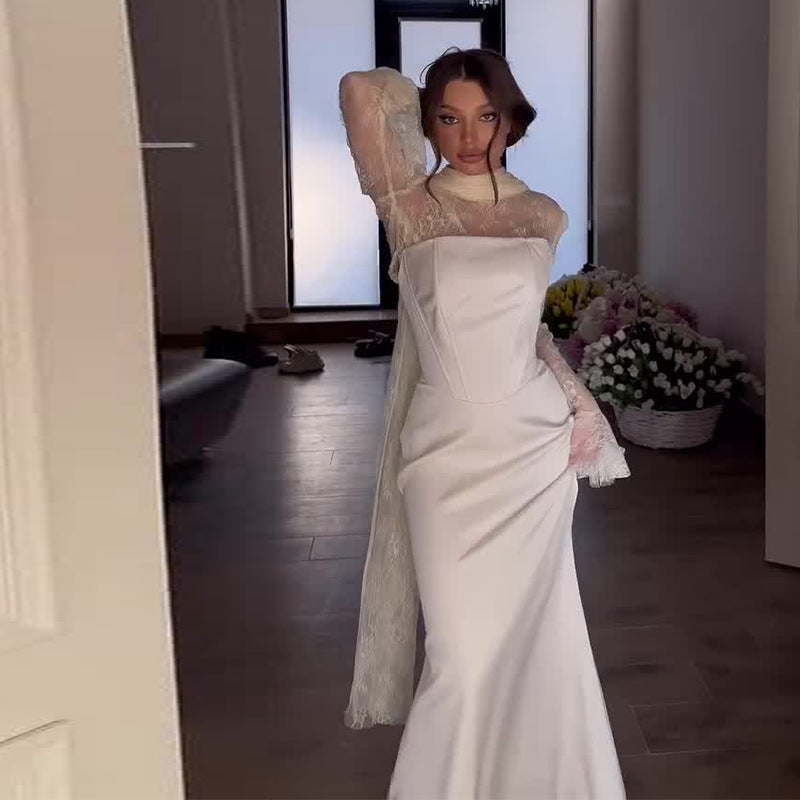 Womens Ruffled Long Sleeve Elegant Dress