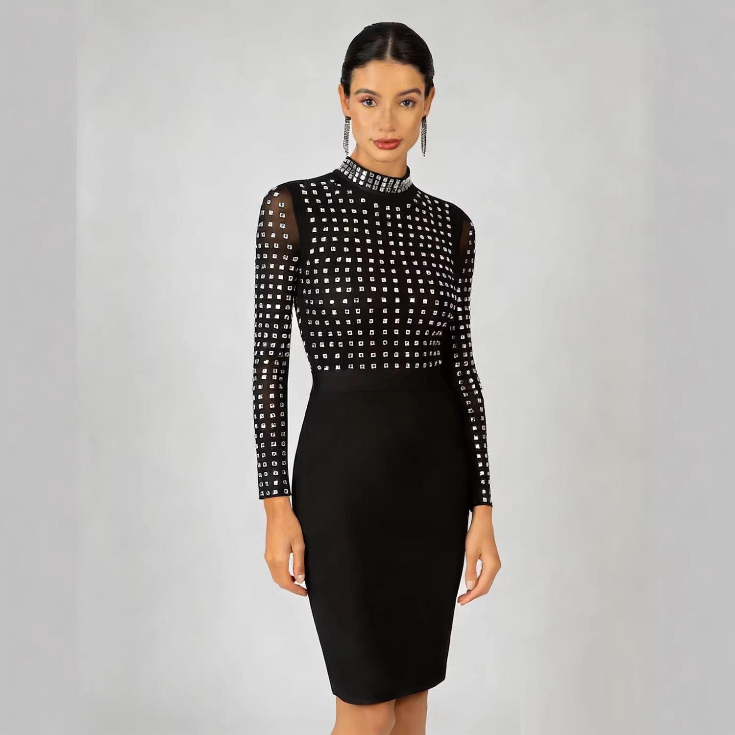 Black Rhinestone Bodycon Bandage Dress