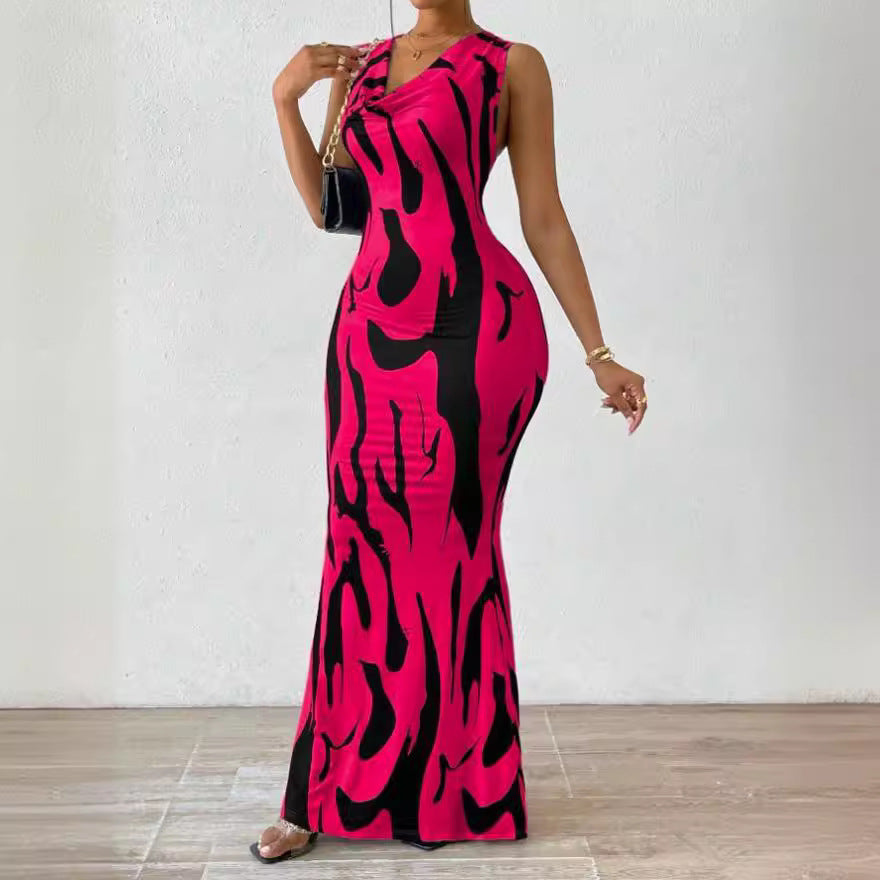 Women's V-Neck Pullover Dress with 3D Print