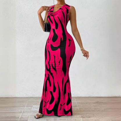 Women's V-Neck Pullover Dress with 3D Print
