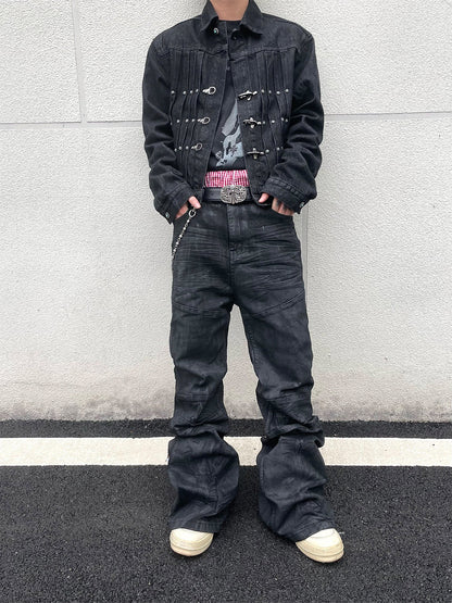 Vintage Hand-Brushed Wax Coated Denim Jeans for Men