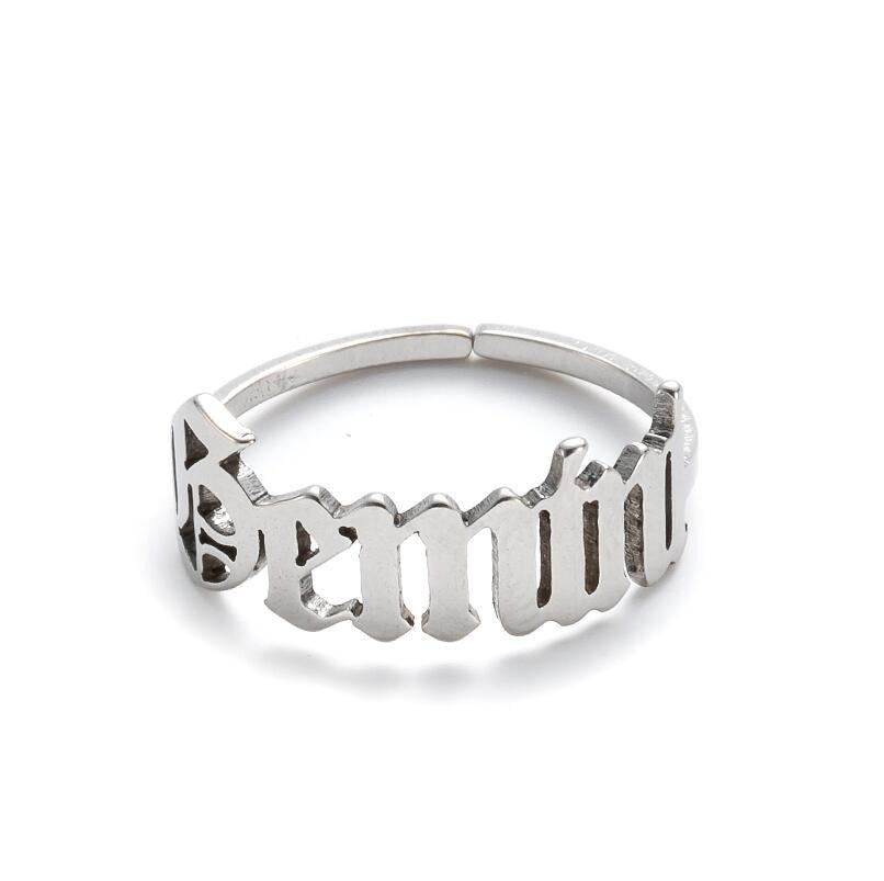 New Stainless Steel Ring Women's ins Colorless European and American Opening Retro Simple English Letter Ring Men
