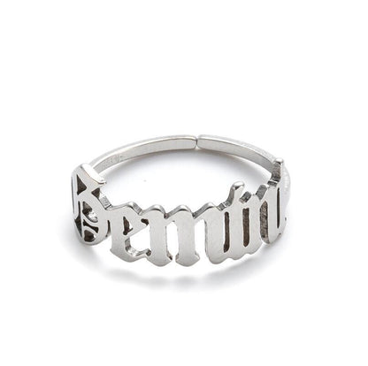 New Stainless Steel Ring Women's ins Colorless European and American Opening Retro Simple English Letter Ring Men