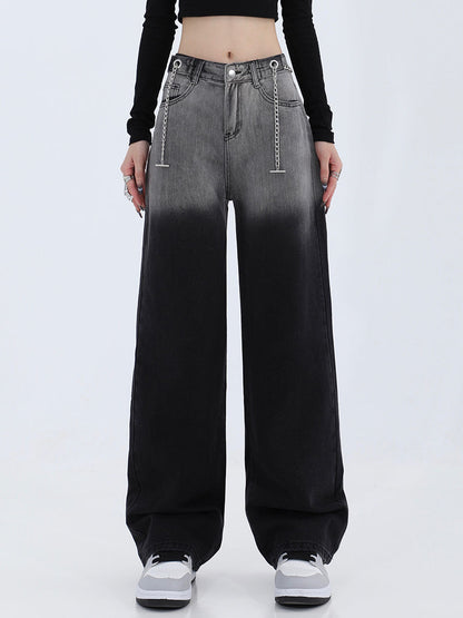 Gradually darkening black jeans for women