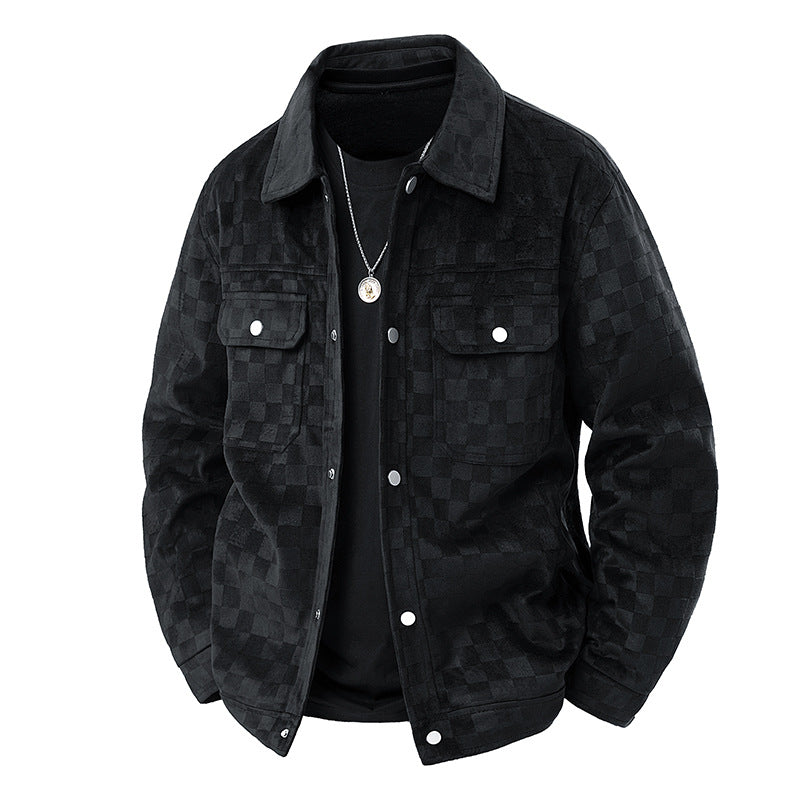 Mens Suede Checkerboard Plaid Jacket