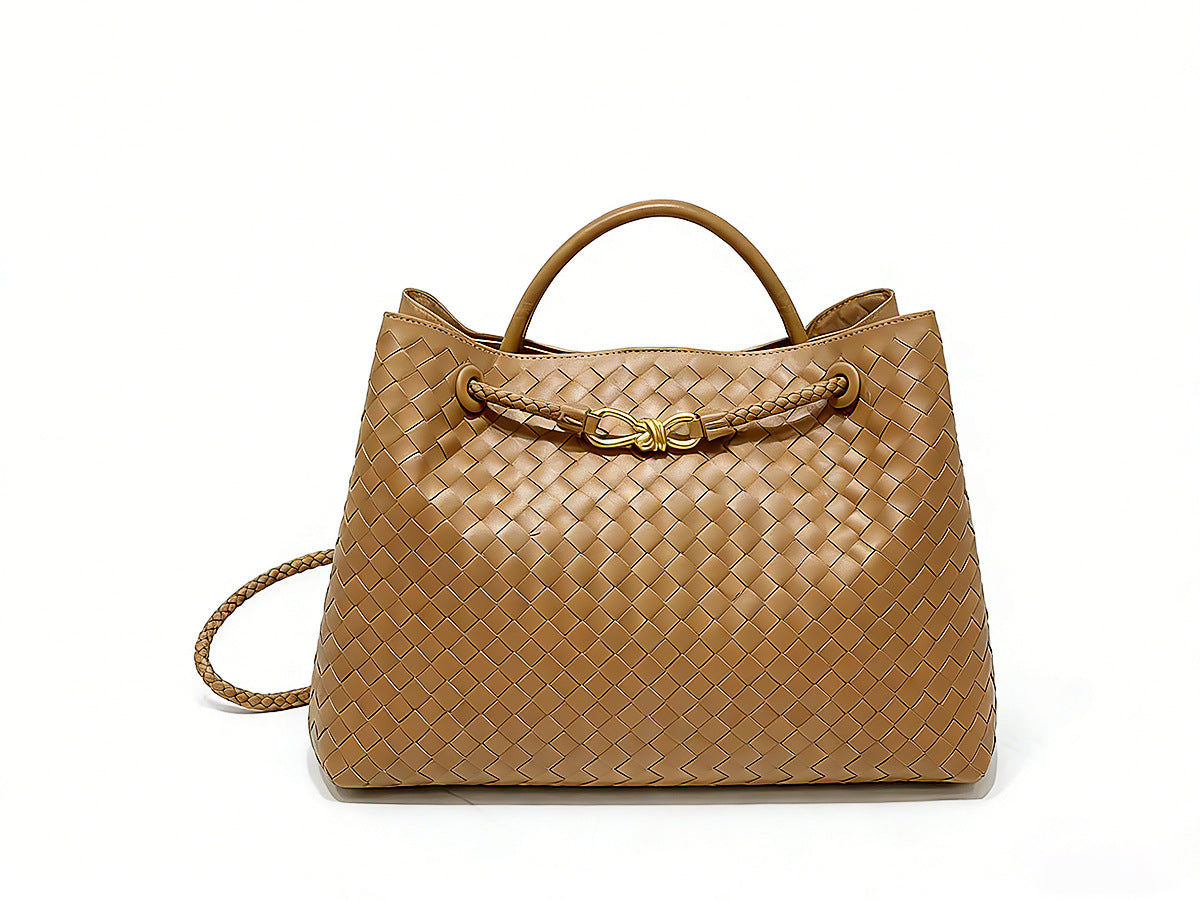 Woven Tote Bag with Metal Rope Buckle