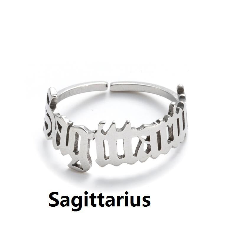 New Stainless Steel Ring Women's ins Colorless European and American Opening Retro Simple English Letter Ring Men