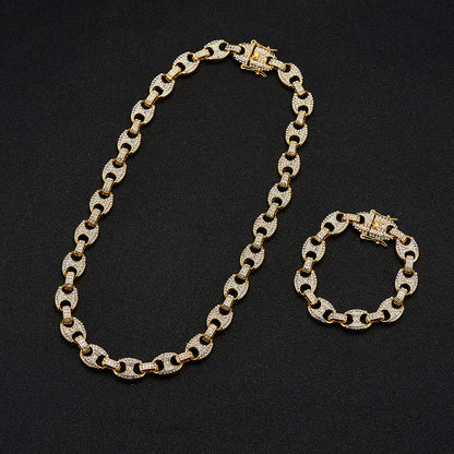 Large Pig Nose 12mm Hip Hop Cuban Link Chain Men Coffee Bean Clavicle Chain Men