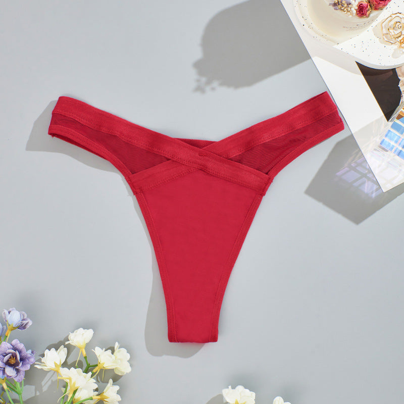 Women's low-rise mesh solid color transparent panties