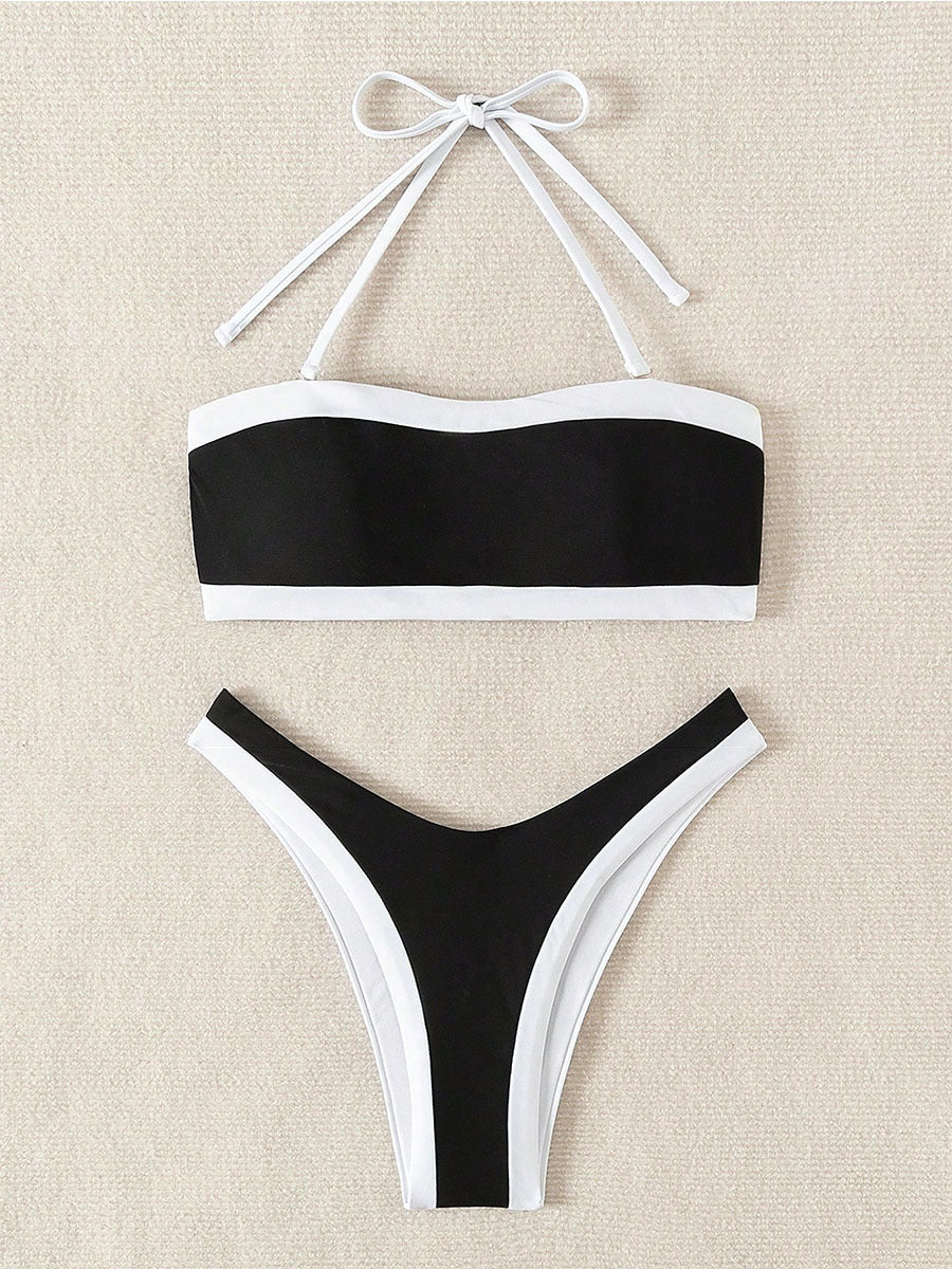 Contrast Color Bikini Set Tube Top Swimsuit