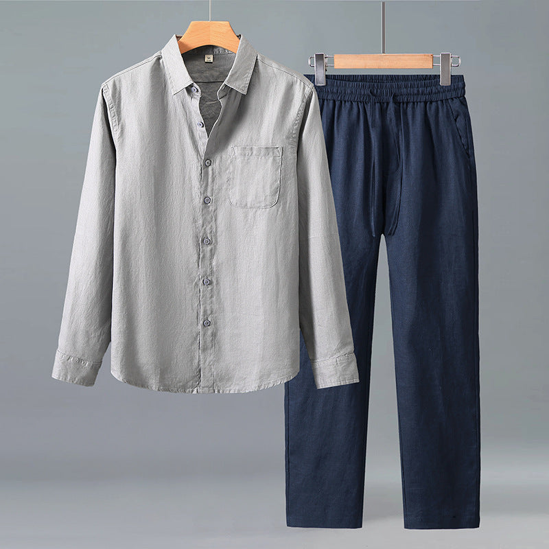 Men's Linen Casual Shirt and Trousers Set