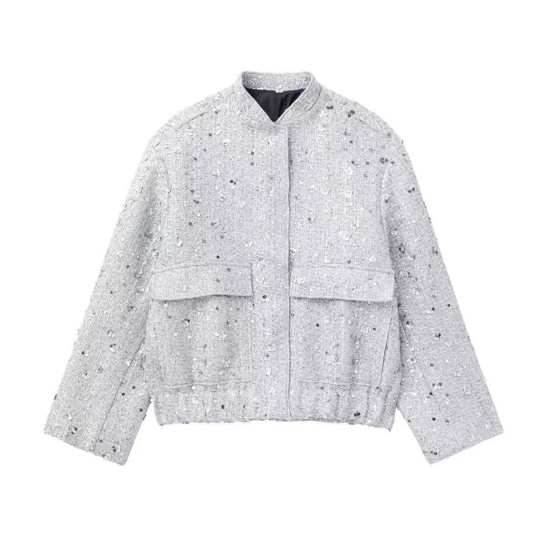 Womens Sequin Embellished Casual Jacket
