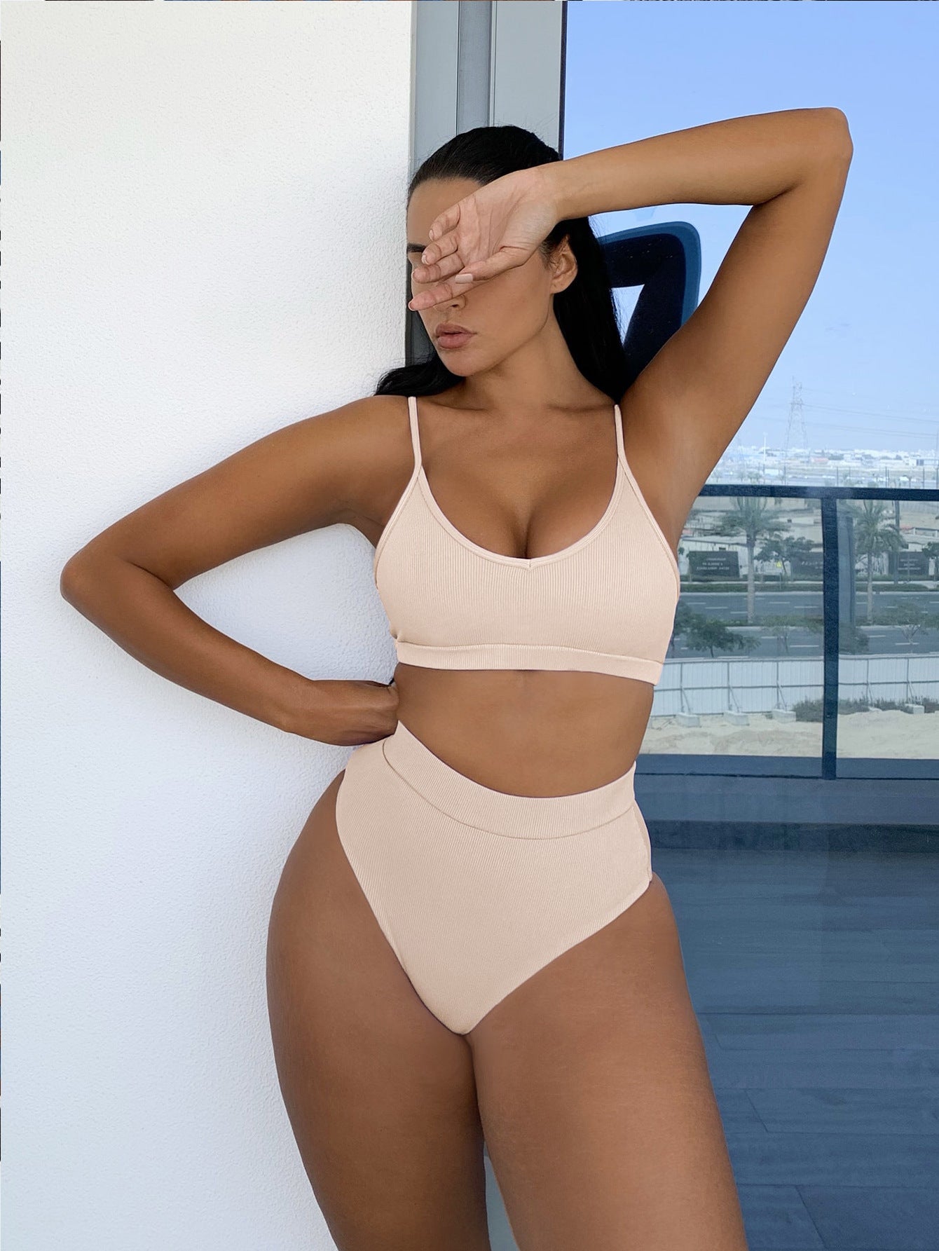 High-Waisted Ribbed Bikini Swimsuit