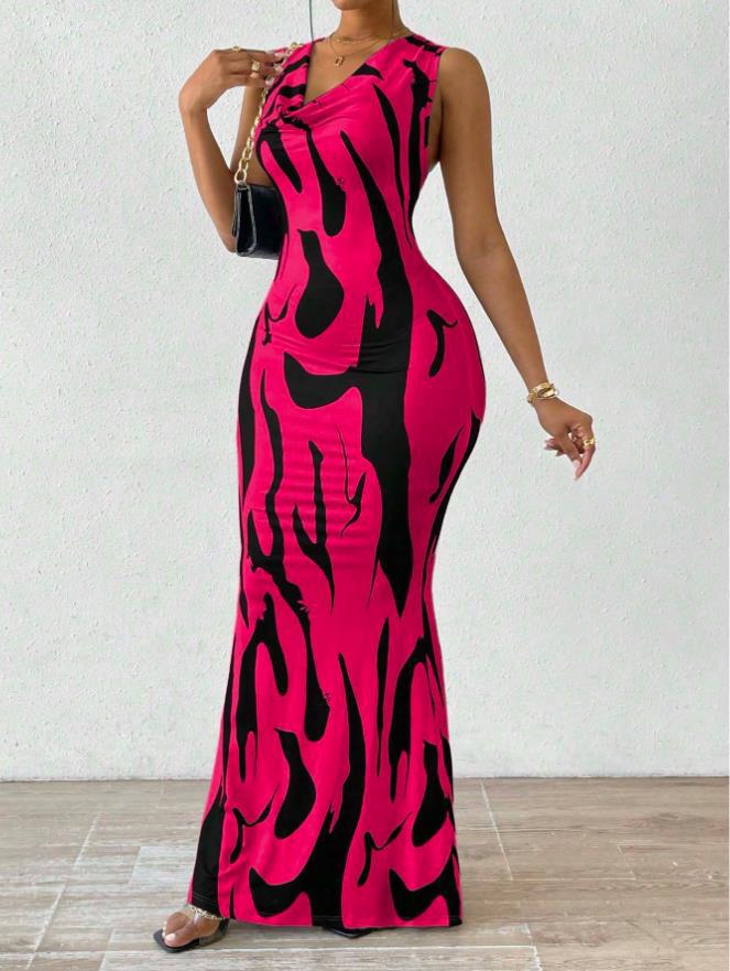 Women's V-Neck Pullover Dress with 3D Print