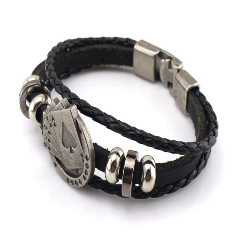 Vintage Cowhide Playing Card Bracelet Three Layer Woven Cowhide Fashion Hand Strap European and American Men Women Accessories
