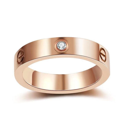 Titanium Steel Ring Classic 18K Rose Gold Diamond Free Three Full Diamond Wedding Ring for Men and Women