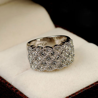 Unique style Crystal Gold and Silver plated Wide and Wild Shiny Party Wedding Ring For women