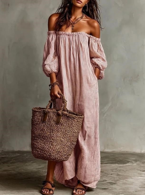 One Shoulder Striped Summer Dress