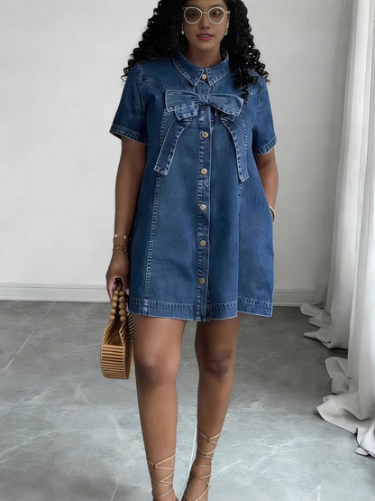 Bowknot A-Line Denim Dress