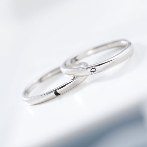 100% 925 Sterling Silver Classic Romantic Adjustable Sun & Moon Couple Lover Finger Ring for Women Men Wedding Jewelry YRI197