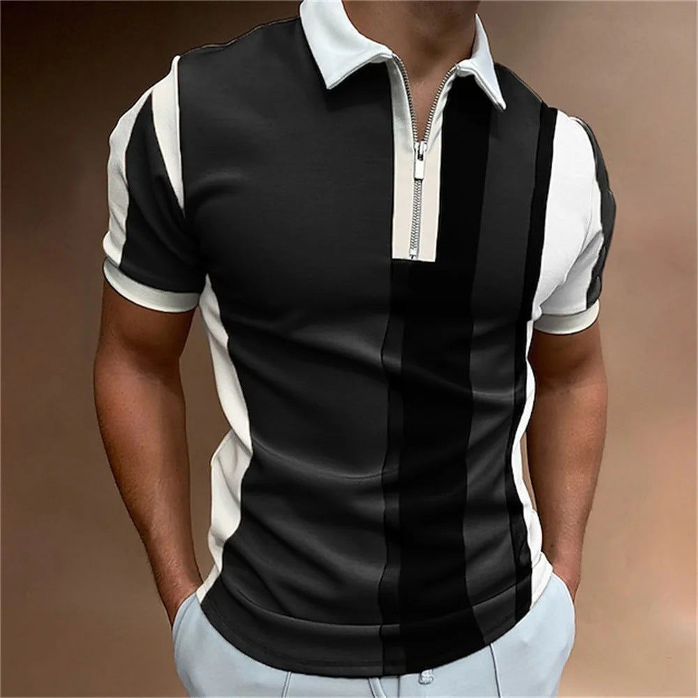 Summer short sleeved T-shirt casual business button top T-shirt fashionable men's clothing