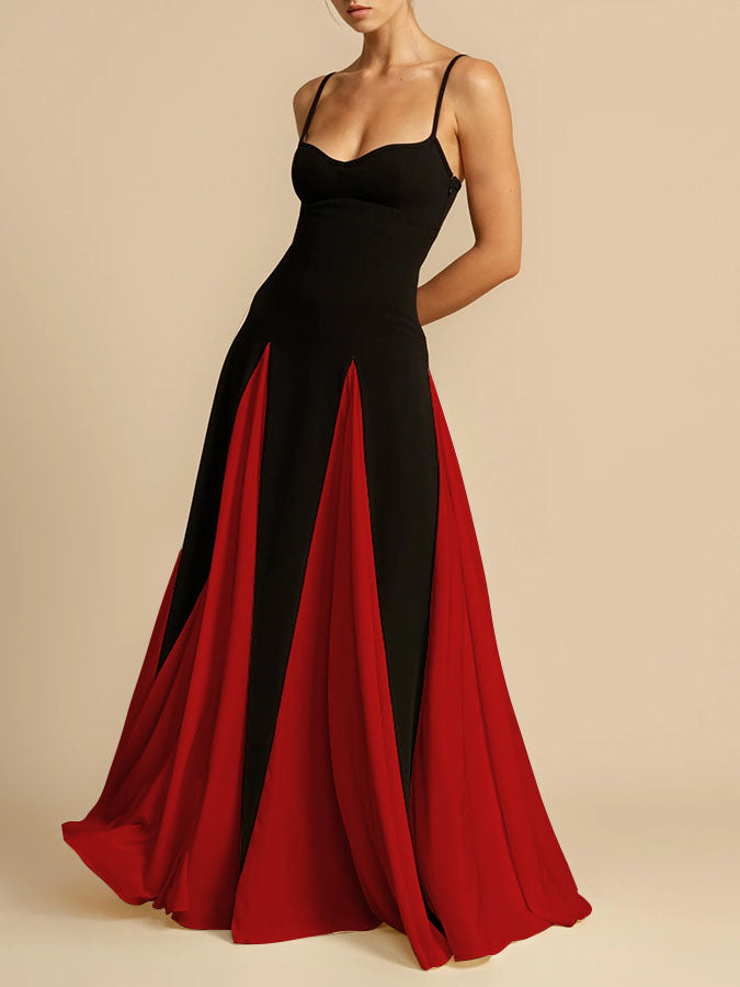 A halter dress with a large skirt hem