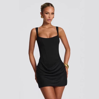 Elegant Pleated Vest Dress
