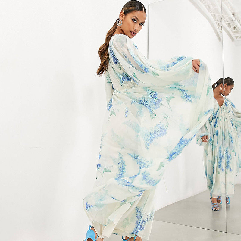 Floral Print Chiffon Bohemian Dress