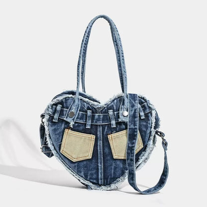 Denim Crossbody Bag with Love Design