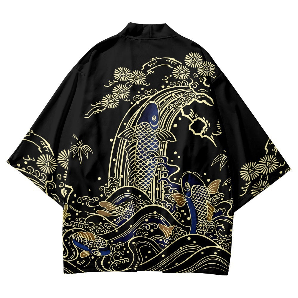 Ethnic Print Kimono Cloak Cardigan