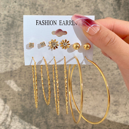New Inlaid Pearl Ladies Earrings Creative French Vintage Gold Earrings 6 Pieces Set