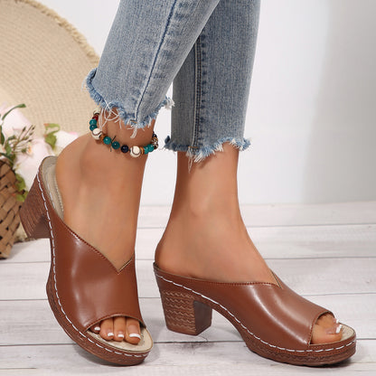 Womens Chunky Heel Peep-Toe Sandals
