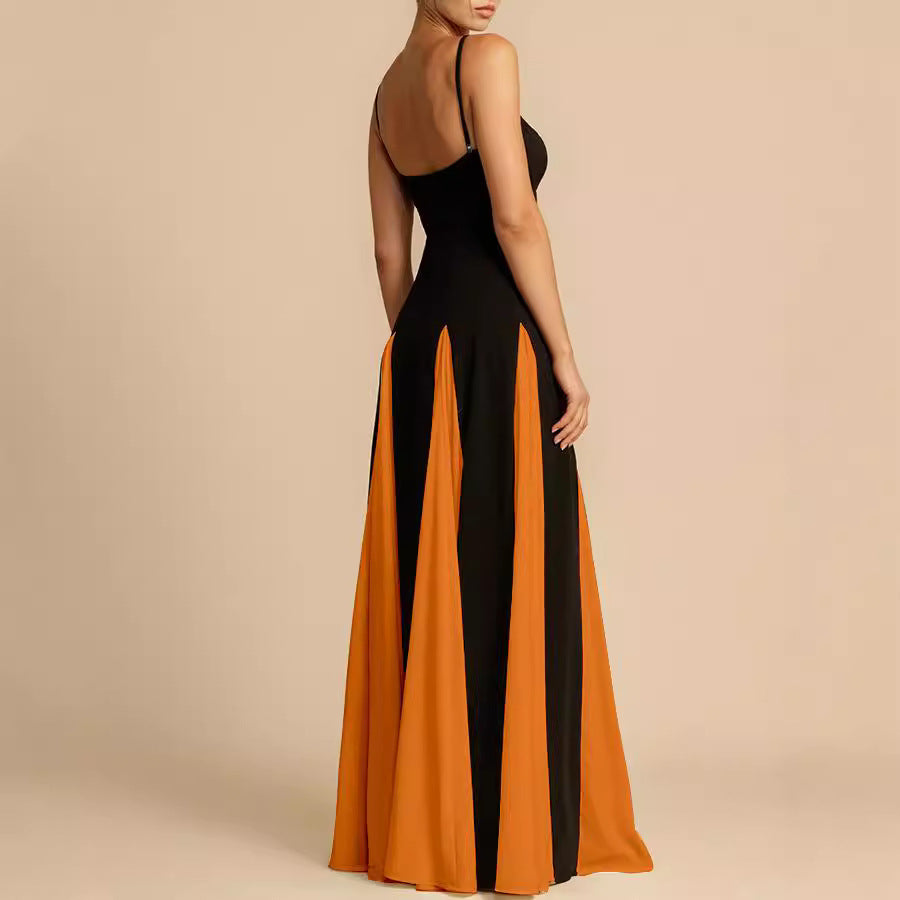 A halter dress with a large skirt hem