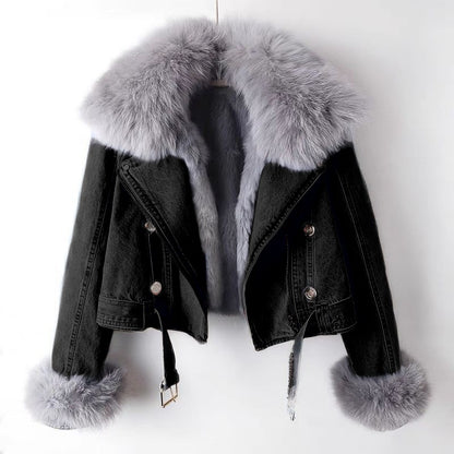 Detachable Faux Fur Lined Denim Jacket