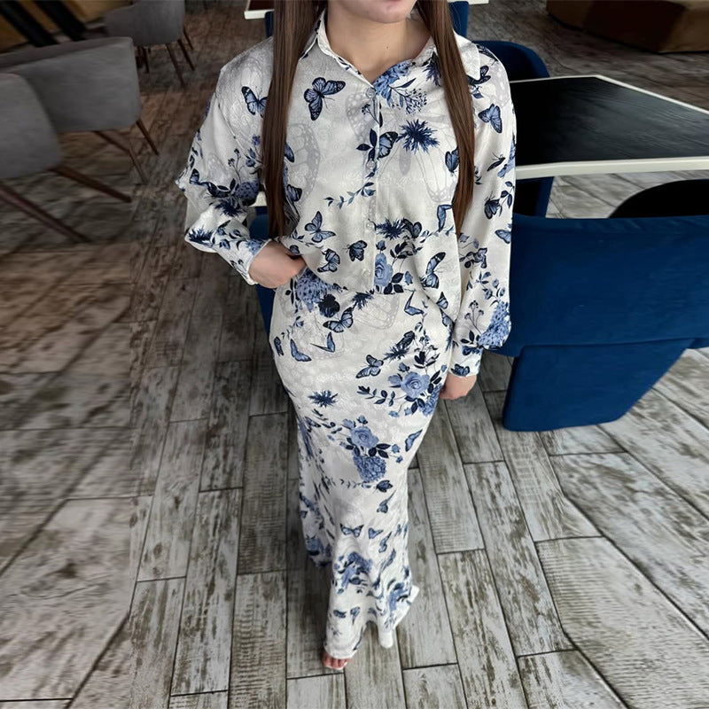 Women's Lapel Long Sleeve Printed Suit