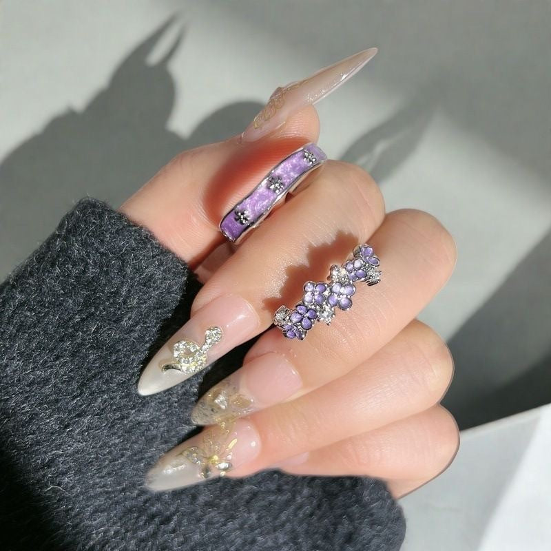 Purple Floral Adjustable Ring for Women