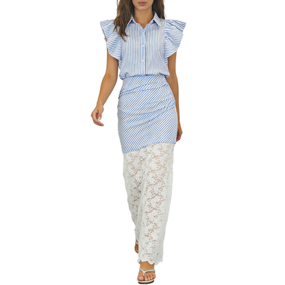 Flutter Sleeve Striped Lace Set